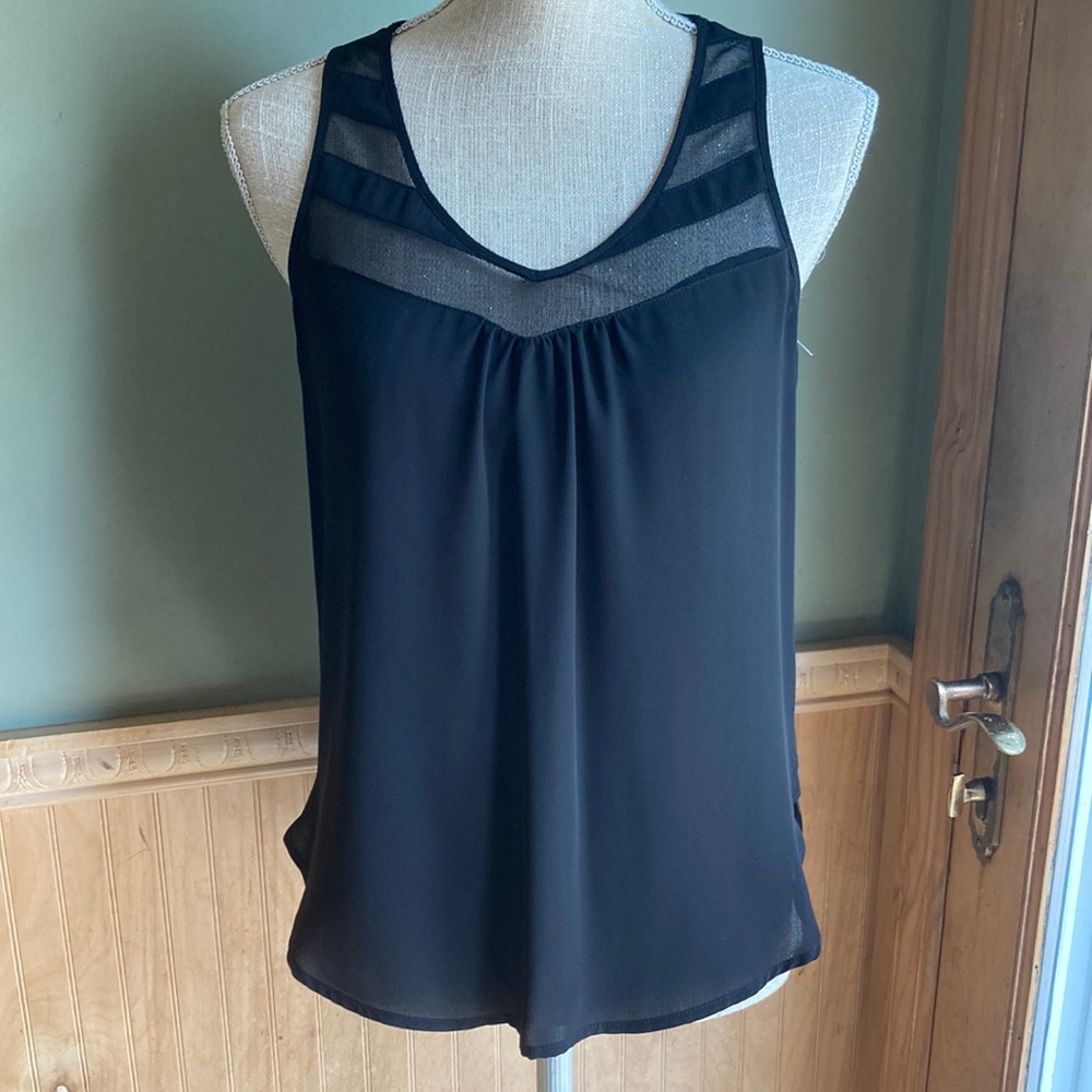 Pleione black silky hi-lo blouse